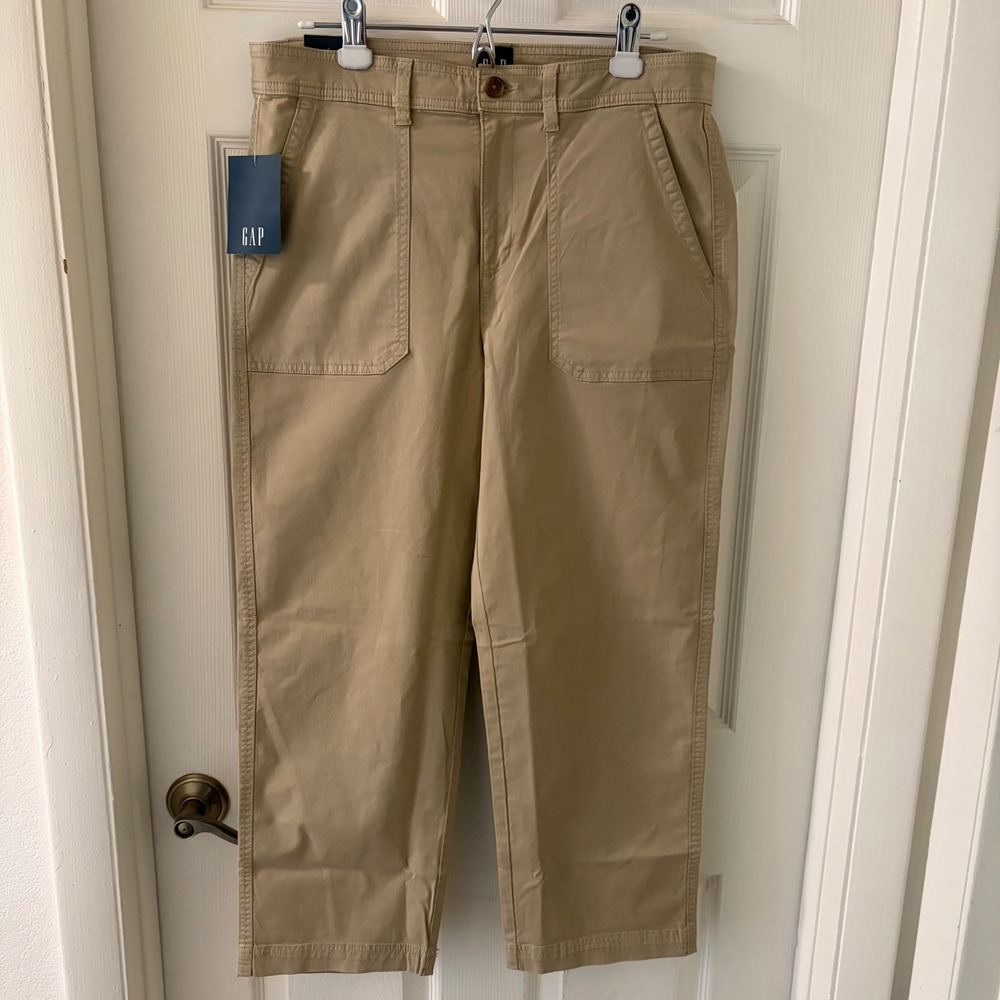 GAP Ankle Trouser Pants Womens 12 Tan Khaki Straight Leg Patch Pockets 27" NWT